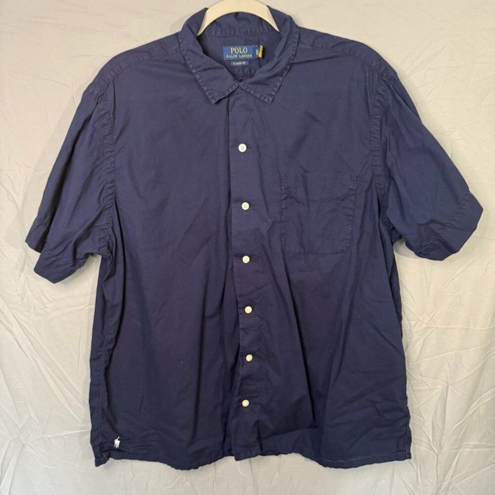 Polo Ralph Lauren Camp Shirt Men’s XL Classic Fit Short Sleeve Button Up Navy